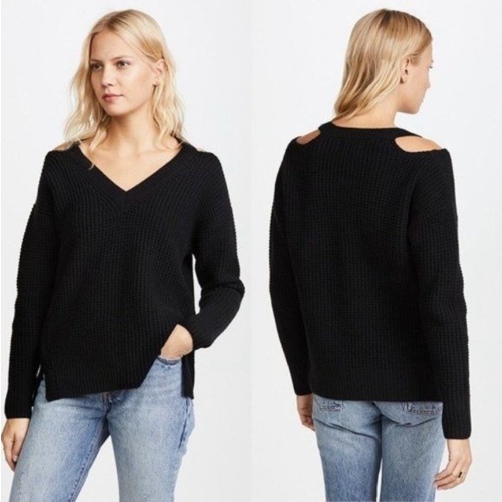 Monrow Slash Cold Shoulder Knit Sweater • Sz L